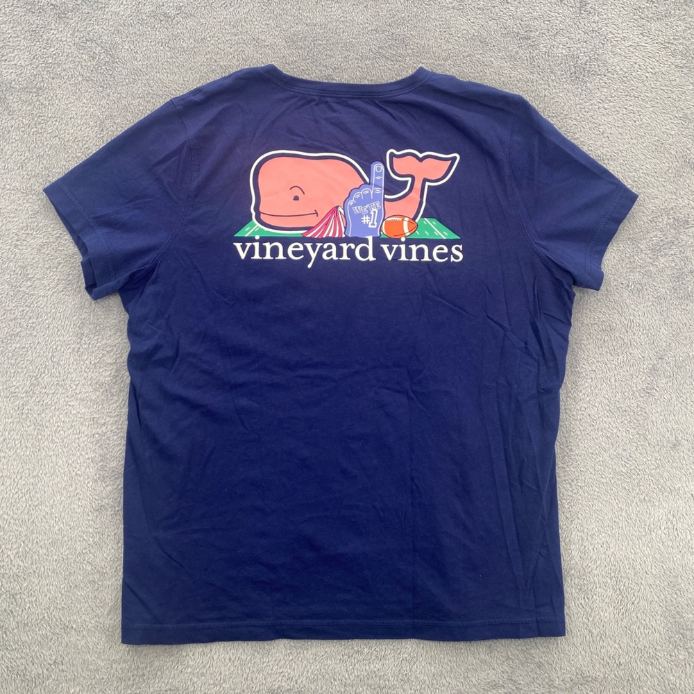 Vineyard Vines Pocket Tee Womens Large Navy Blue Football Game Day Whale Logo